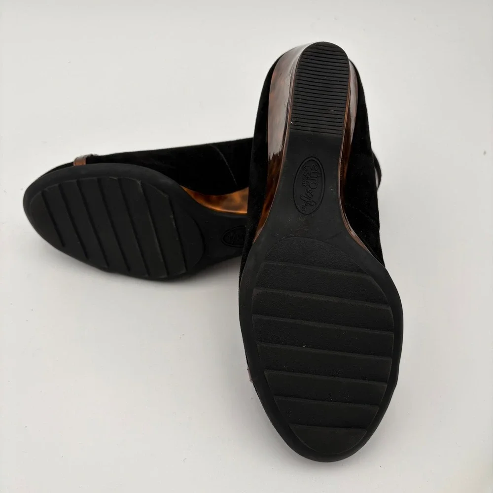Eurosoft Black Suede Wedge Heels with Chain Detail Women's Size‎ 8M